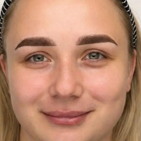 Lippenpigmentierung bei Xenia Frank Salach- sanfte Farbergebnisse Ergebnis nach Powder Brows Behandlung mit gleichmäßig definierten Augenbrauen